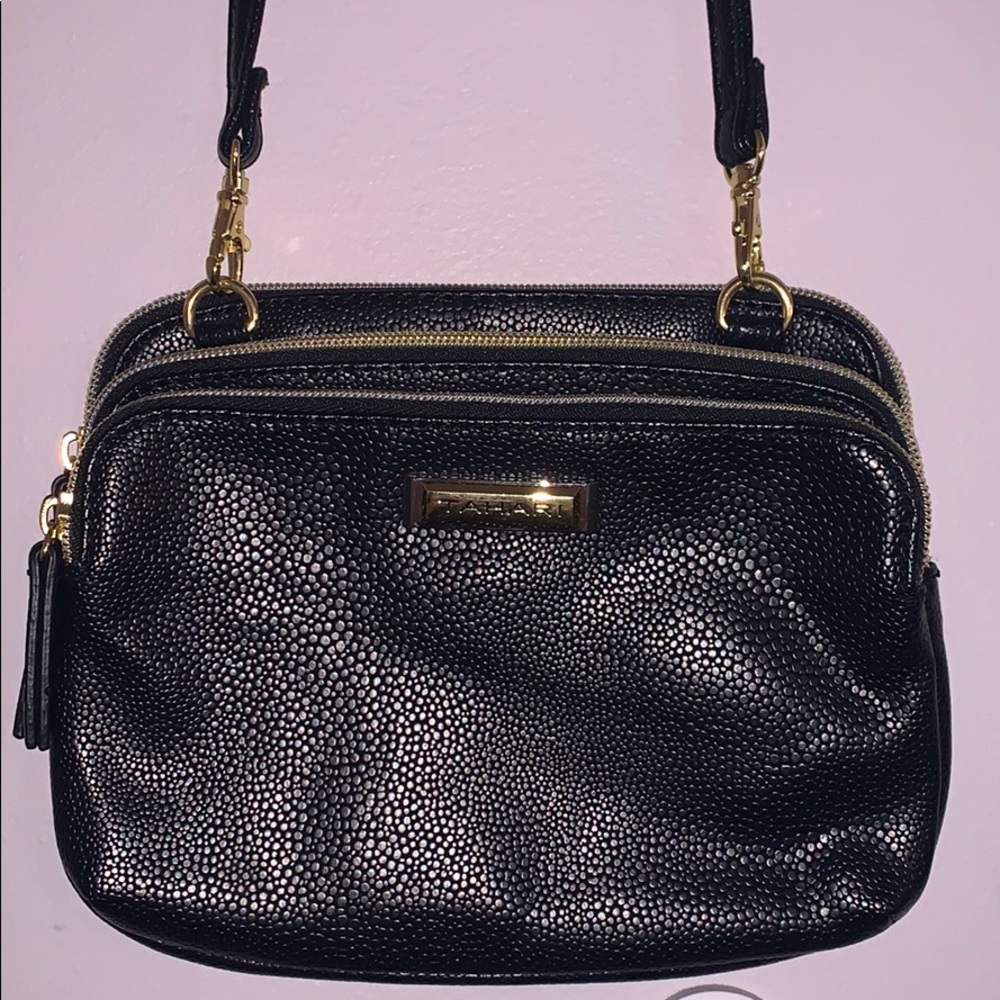Black Tahari 3 zip pocket satchel